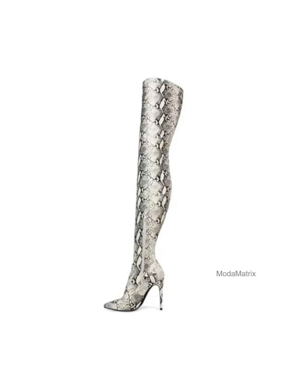 Thigh High Over the Knee Boots Stiletto Heel Side Zip PU Snakeskin